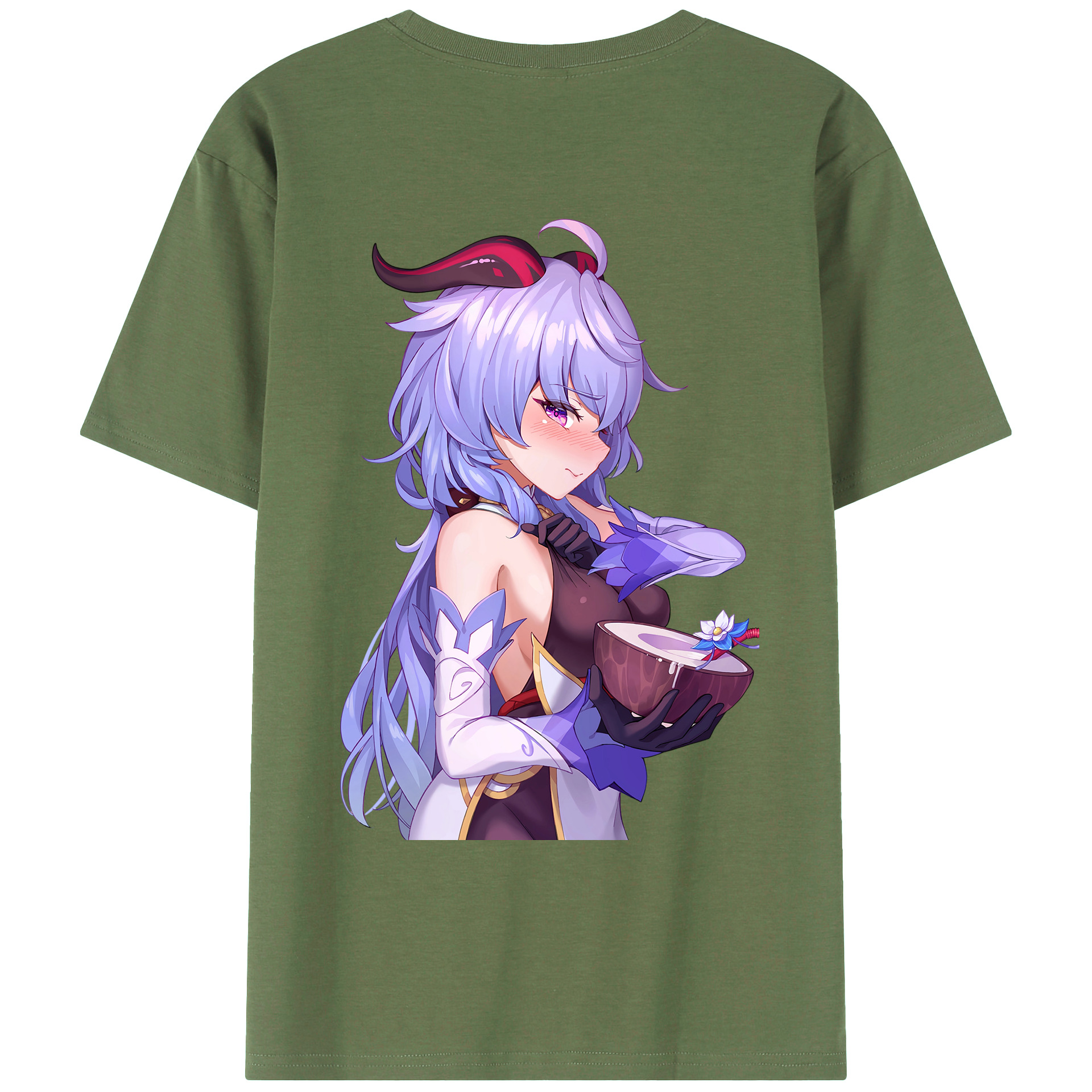 げんし神 甘雨 かんう genshin Ganyu 綿100％ メンズ半袖Tシャツ（バックプリント） 通気性